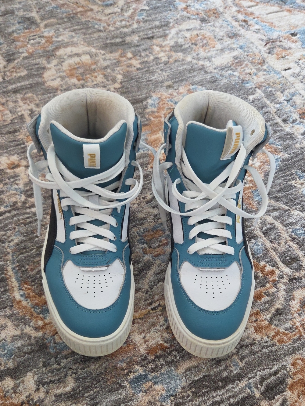 PUMA Womens High-Top Sneakers in Teal, White & Black